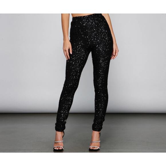 Blue B Women’s Black Sequin Pull-on Legging Pant Large - Picture 5 of 6